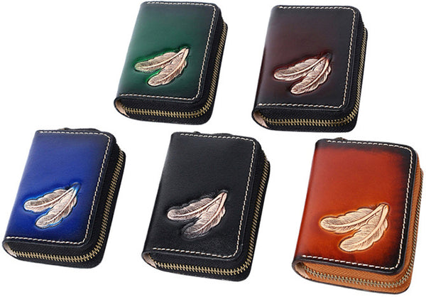 DEEPKEE original nubuck handmade full-grain genuine leather cowhide bag Deepkee Leather Feather Totem Card Holder/Wallet #0926
