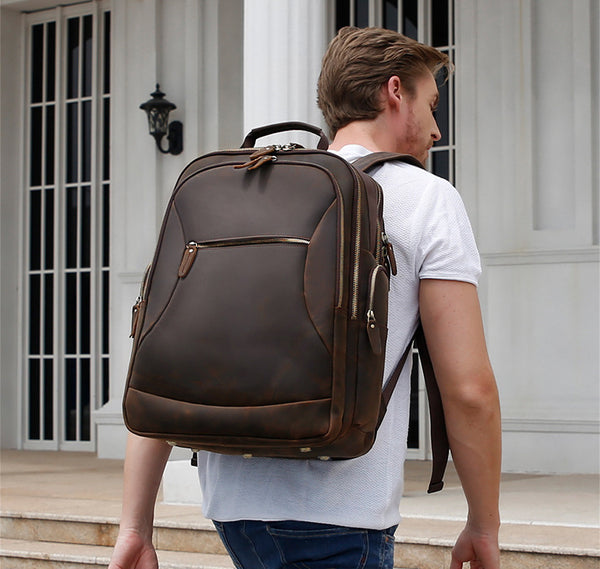 DEEPKEE original nubuck handmade full-grain genuine leather cowhide bag Deepkee Full-grain Leather Large Capacity Travel Cowhide Backpack #3709