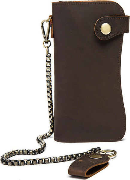 DEEPKEE original nubuck handmade full-grain genuine leather cowhide bag Deepkee Leather Chain Bifold Wallet 8810