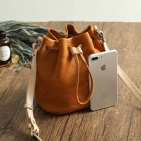 DEEPKEE original nubuck handmade full-grain genuine leather cowhide bag Deepkee leather bucket tassel bag 21030