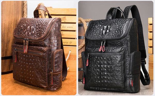 DEEPKEE original nubuck handmade full-grain genuine leather cowhide bag DEEPKEE real LEATHER Crocodile Design Style Cowhide Backpack #1269
