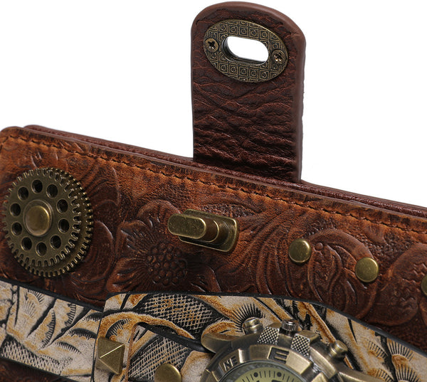 DEEPKEE original nubuck handmade full-grain genuine leather cowhide bag Deepkee Steampunk Women's Long Wallet #ZPBG191BN