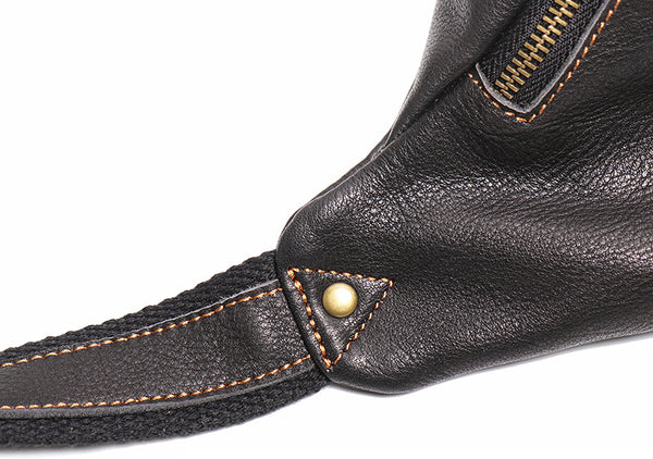 DEEPKEE original nubuck handmade full-grain genuine leather cowhide bag Outdoor cycling chest bag No.30129