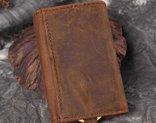 DEEPKEE original nubuck handmade full-grain genuine leather cowhide bag DEEPKEE Handmade Leather Trifold Key Wallet #KZ230