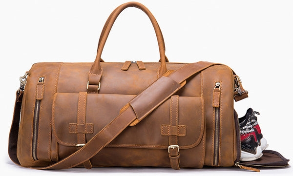 DEEPKEE original nubuck handmade full-grain genuine leather cowhide bag The Borsone Duffel Bag #1125
