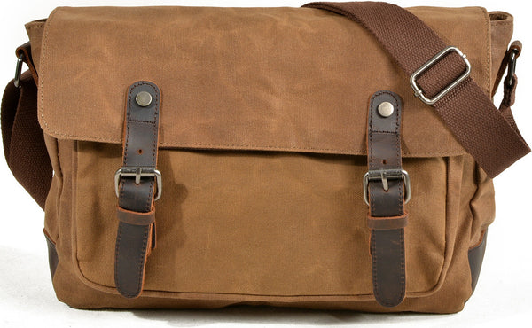 DEEPKEE original nubuck handmade full-grain genuine leather cowhide bag Handmade Leather Canvas Courier Bag# 6027