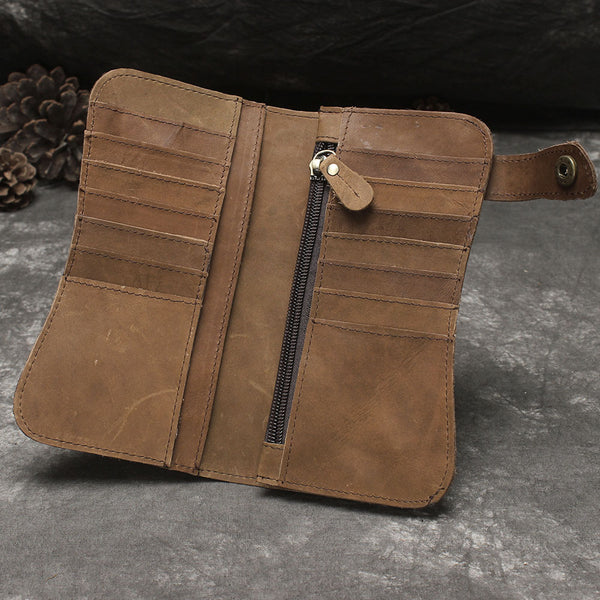 DEEPKEE original nubuck handmade full-grain genuine leather cowhide bag Deepkee Genuine Leather Bifold Wallet Organizer Checkbook Iron Chain #LD052