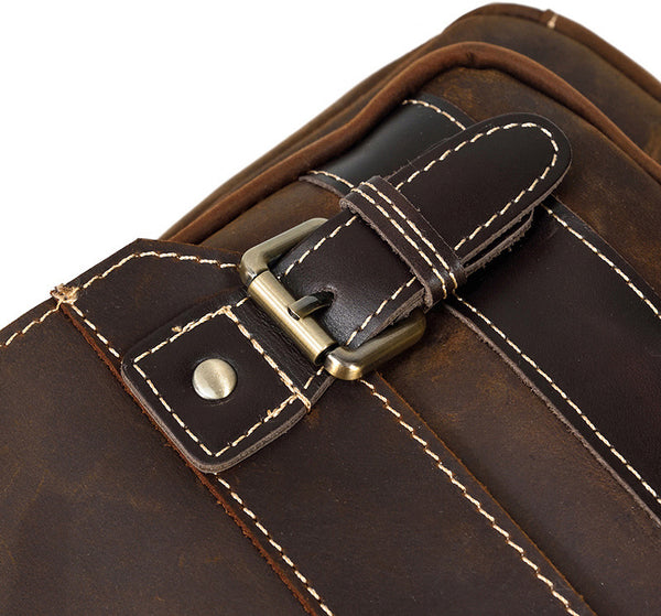 DEEPKEE original nubuck handmade full-grain genuine leather cowhide bag Alfred Leather Satchel Backpack No.1038