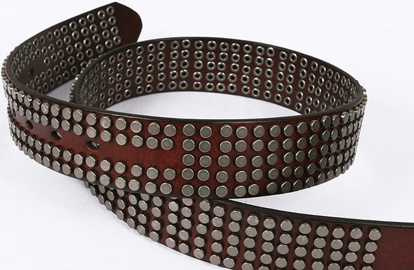 DEEPKEE original nubuck handmade full-grain genuine leather cowhide bag Deepkee Handcrafted Cowhide Circle Rivet Belt #687856