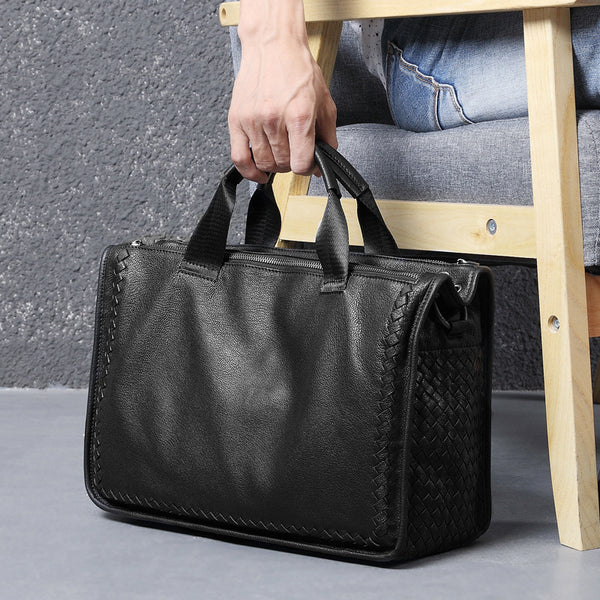 DEEPKEE original nubuck handmade full-grain genuine leather cowhide bag With Braided Edges, Leather Briefcase #SE9203_5