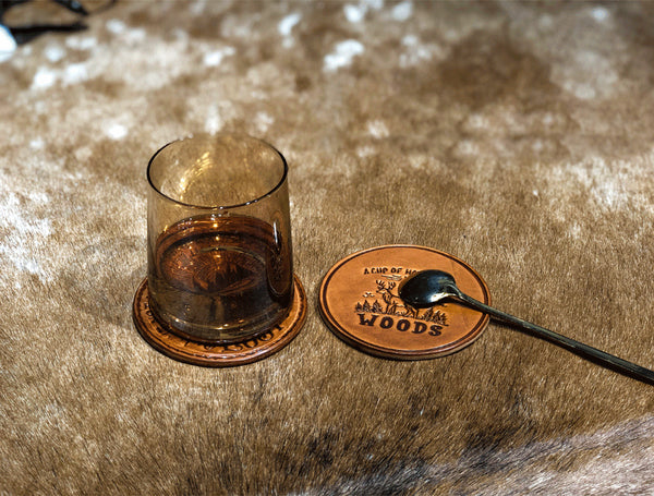 DEEPKEE original nubuck handmade full-grain genuine leather cowhide bag Cowhide Coffee Coaster, motorcycle style tea coaster #487841