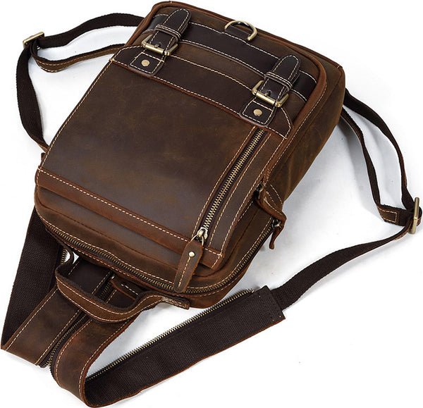 DEEPKEE original nubuck handmade full-grain genuine leather cowhide bag Alfred Leather Satchel Backpack No.1038