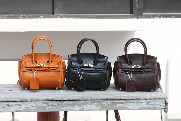 DEEPKEE original nubuck handmade full-grain genuine leather cowhide bag Handmade Faux Birkin 20 Black Leather Gold Hardware #KM-61117