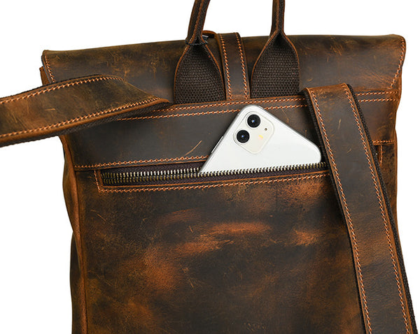 DEEPKEE original nubuck handmade full-grain genuine leather cowhide bag Travel Rucksack School Backpack No1811