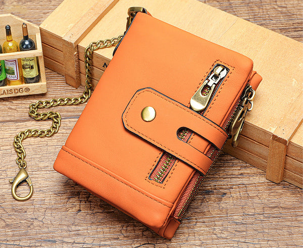 DEEPKEE original nubuck handmade full-grain genuine leather cowhide bag DEEPKEE Leather Bifold Chain Wallet 7515