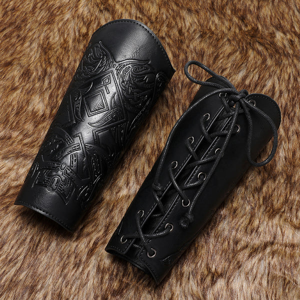 DEEPKEE original nubuck handmade full-grain genuine leather cowhide bag Nordic Viking Wristguard Medieval Renaissance COSPLAY Props Arm Guards FAS053