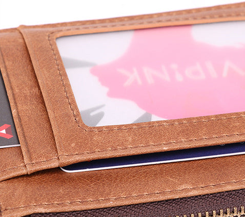 DEEPKEE original nubuck handmade full-grain genuine leather cowhide bag Leather Anti-Magnetic Card Holder #K053