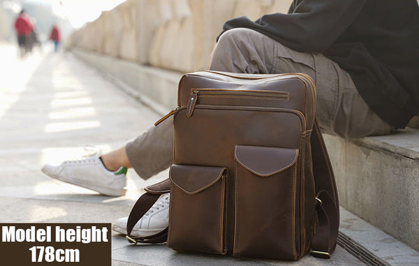 DEEPKEE original nubuck handmade full-grain genuine leather cowhide bag DEEPKEE Handcrafted Leather Commuter Cowhide Backpack #P3594BSD