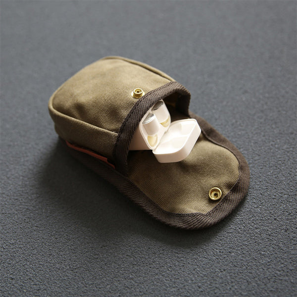 DEEPKEE original nubuck handmade full-grain genuine leather cowhide bag Retro waxed canvas mini storage bag(Cigarette Case) #FR603