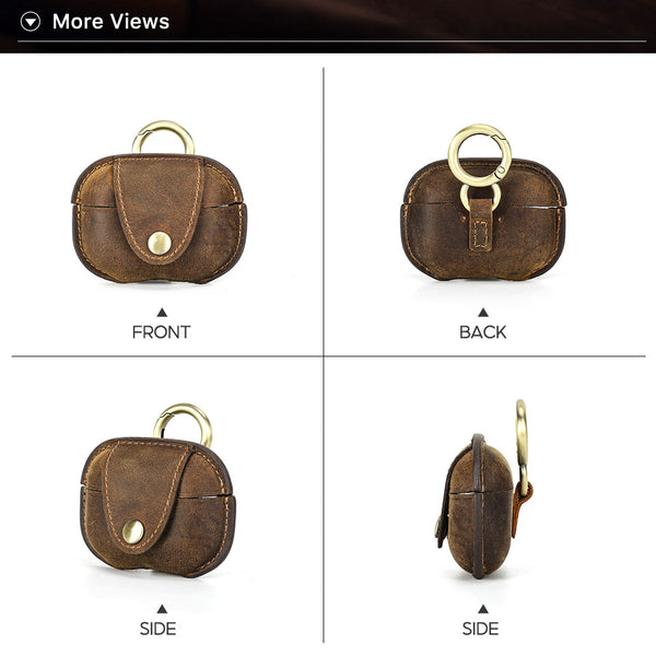 DEEPKEE original nubuck handmade full-grain genuine leather cowhide bag Personalized Leather AirPods Pro Case Custom Leather 1/2 AirPods Case Airpod Case Cover