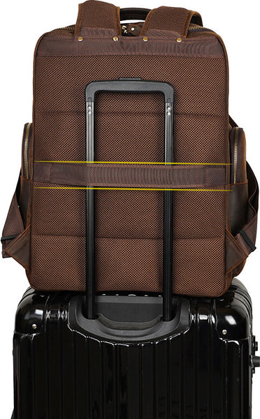 DEEPKEE original nubuck handmade full-grain genuine leather cowhide bag Deepkee Full-grain Leather Large Capacity Travel Cowhide Backpack #3709