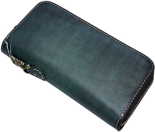 DEEPKEE original nubuck handmade full-grain genuine leather cowhide bag Deepkee Handcrafted Cowhide Long Zipper Wallet #20624