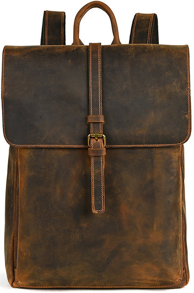 DEEPKEE original nubuck handmade full-grain genuine leather cowhide bag Travel Rucksack School Backpack No1811