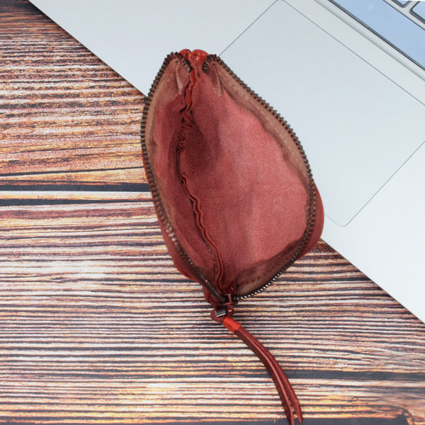DEEPKEE original nubuck handmade full-grain genuine leather cowhide bag Vegetable Tanned Leather Handmade Old Creative Storage Bag Coin Purse 122#