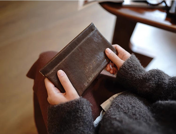 DEEPKEE original nubuck handmade full-grain genuine leather cowhide bag Handcrafted Leather Coin Purse & Card Organizer Wallet #D80591