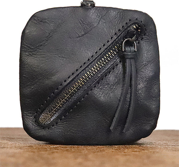 DEEPKEE original nubuck handmade full-grain genuine leather cowhide bag Cowhide vegetable tanned leather simple compact zipper coin purse organizer #SG123