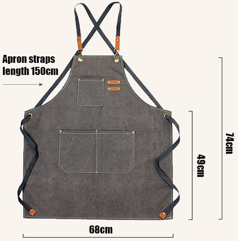 DEEPKEE original nubuck handmade full-grain genuine leather cowhide bag Coffee Maker/Chef Canvas Apron #710754