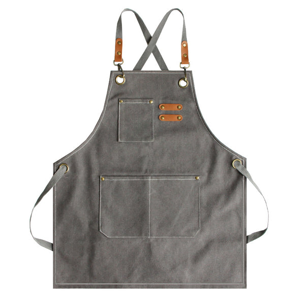DEEPKEE original nubuck handmade full-grain genuine leather cowhide bag Coffee Maker/Chef Canvas Apron #710754