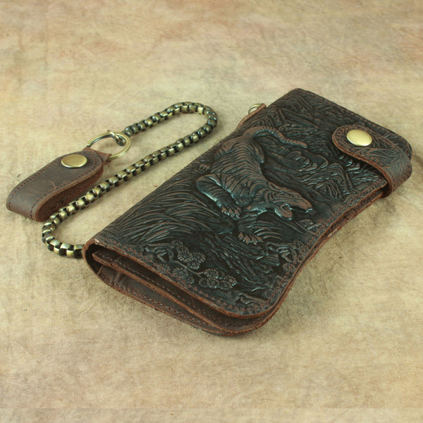 DEEPKEE original nubuck handmade full-grain genuine leather cowhide bag Deepkee Genuine Leather Bifold Wallet Organizer Checkbook Iron Chain #LD052