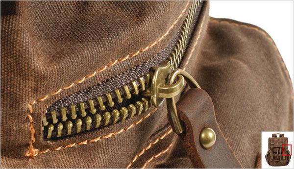 DEEPKEE original nubuck handmade full-grain genuine leather cowhide bag Waxed Canvas Travel Hiking Backpack # 9504