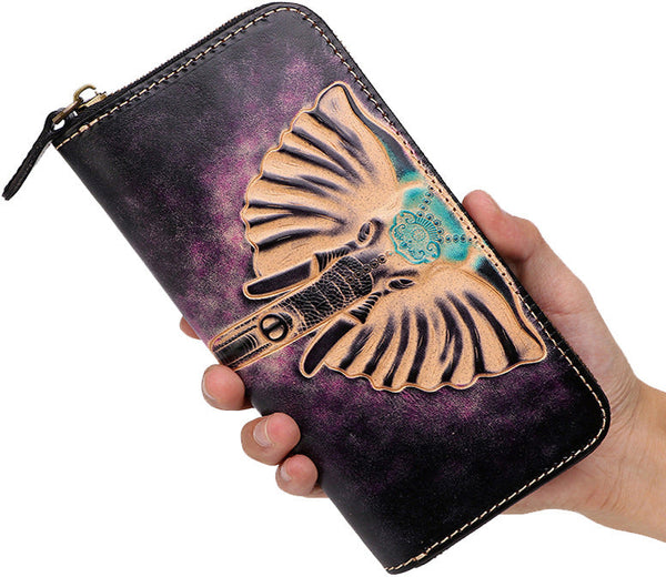 DEEPKEE original nubuck handmade full-grain genuine leather cowhide bag Tooled Ganesha Elephant God Handmade Leather Wallets #201123