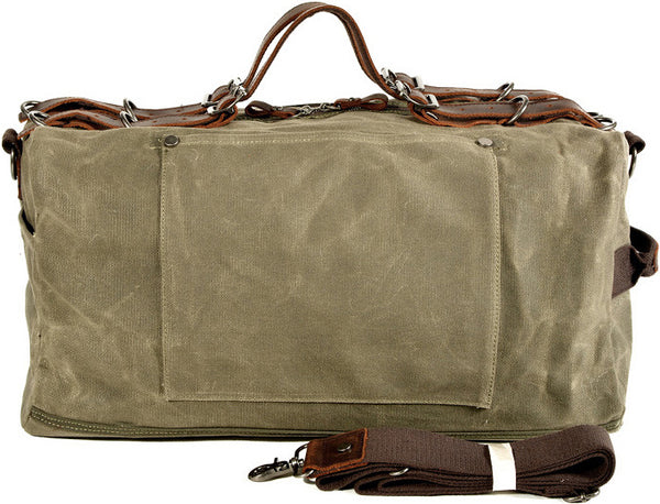 DEEPKEE original nubuck handmade full-grain genuine leather cowhide bag American military style distressed thick waxed canvas with solid craftsmanship Duffle bag #9518