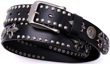 DEEPKEE original nubuck handmade full-grain genuine leather cowhide bag Roman Skull Totem Belt #191012