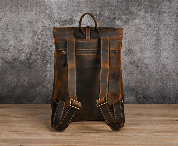 DEEPKEE original nubuck handmade full-grain genuine leather cowhide bag Travel Rucksack School Backpack No1811