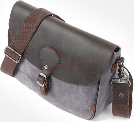 DEEPKEE original nubuck handmade full-grain genuine leather cowhide bag Waxed Canvas Messenger Side Bag #9110