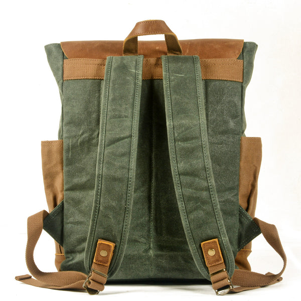 DEEPKEE original nubuck handmade full-grain genuine leather cowhide bag Deepkee Waxed Canvas Oiled Leather Backpack #5016