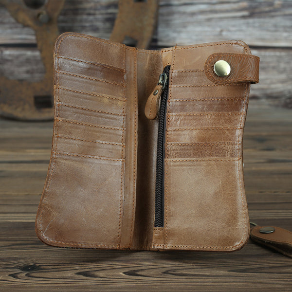 DEEPKEE original nubuck handmade full-grain genuine leather cowhide bag Deepkee Genuine Leather Bifold Wallet Organizer Checkbook Iron Chain #LD052