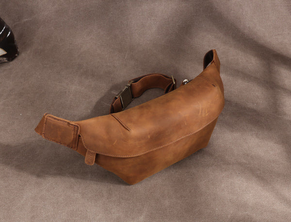 DEEPKEE original nubuck handmade full-grain genuine leather cowhide bag Leather Fanny Packs Waist Bag #2021