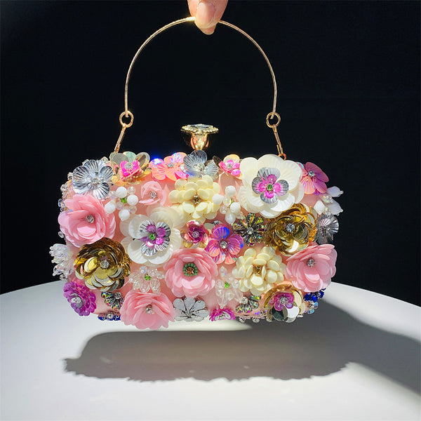 DEEPKEE original nubuck handmade full-grain genuine leather cowhide bag The Handmade Flower Beaded Clutch Bag #OC3815