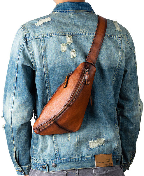 DEEPKEE original nubuck handmade full-grain genuine leather cowhide bag Leather Streamline Sling Bag #12045