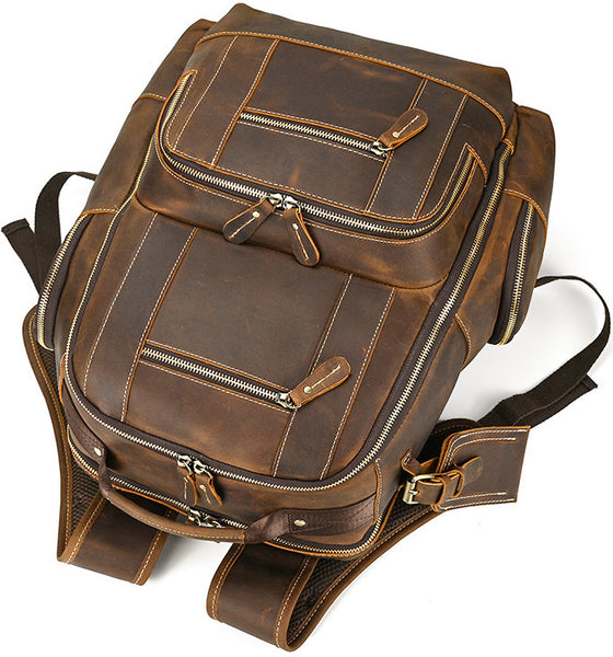 DEEPKEE original nubuck handmade full-grain genuine leather cowhide bag Dwight 18'' Cowhide Laptop Rucksack Backpack No9517