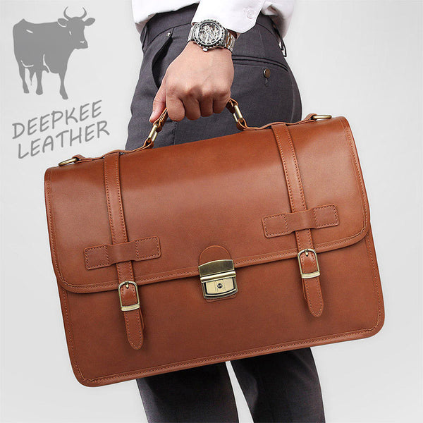 DEEPKEE original nubuck handmade full-grain genuine leather cowhide bag DEEPKEE® British style cowhide business briefcase #7397