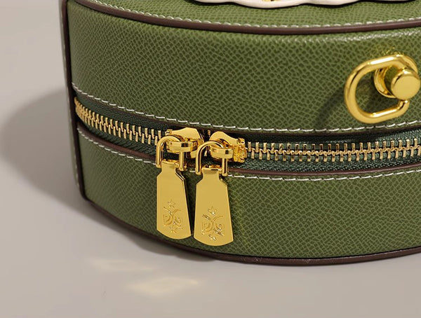 DEEPKEE original nubuck handmade full-grain genuine leather cowhide bag DEEPKEE HANDMADE LEATHER Miss Gail Luxury OOTD Round Crossbody Bag #G1144