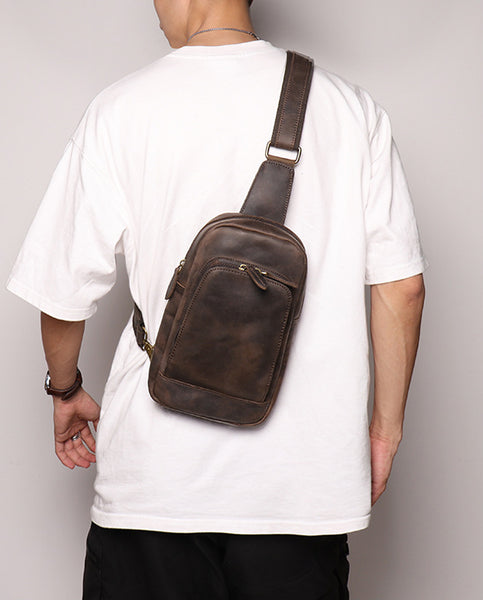 DEEPKEE original nubuck handmade full-grain genuine leather cowhide bag Buddy Sling Crossbody Bag No.30012