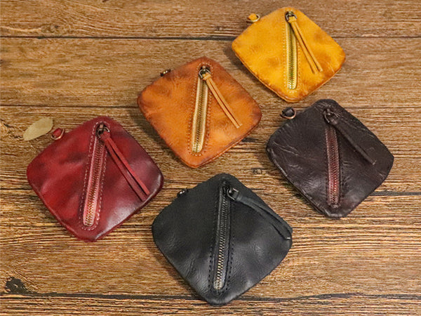 DEEPKEE original nubuck handmade full-grain genuine leather cowhide bag Cowhide vegetable tanned leather simple compact zipper coin purse organizer #SG123