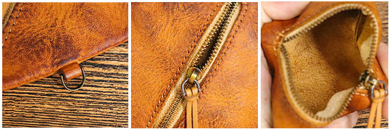 DEEPKEE original nubuck handmade full-grain genuine leather cowhide bag Cowhide vegetable tanned leather simple compact zipper coin purse organizer #SG123